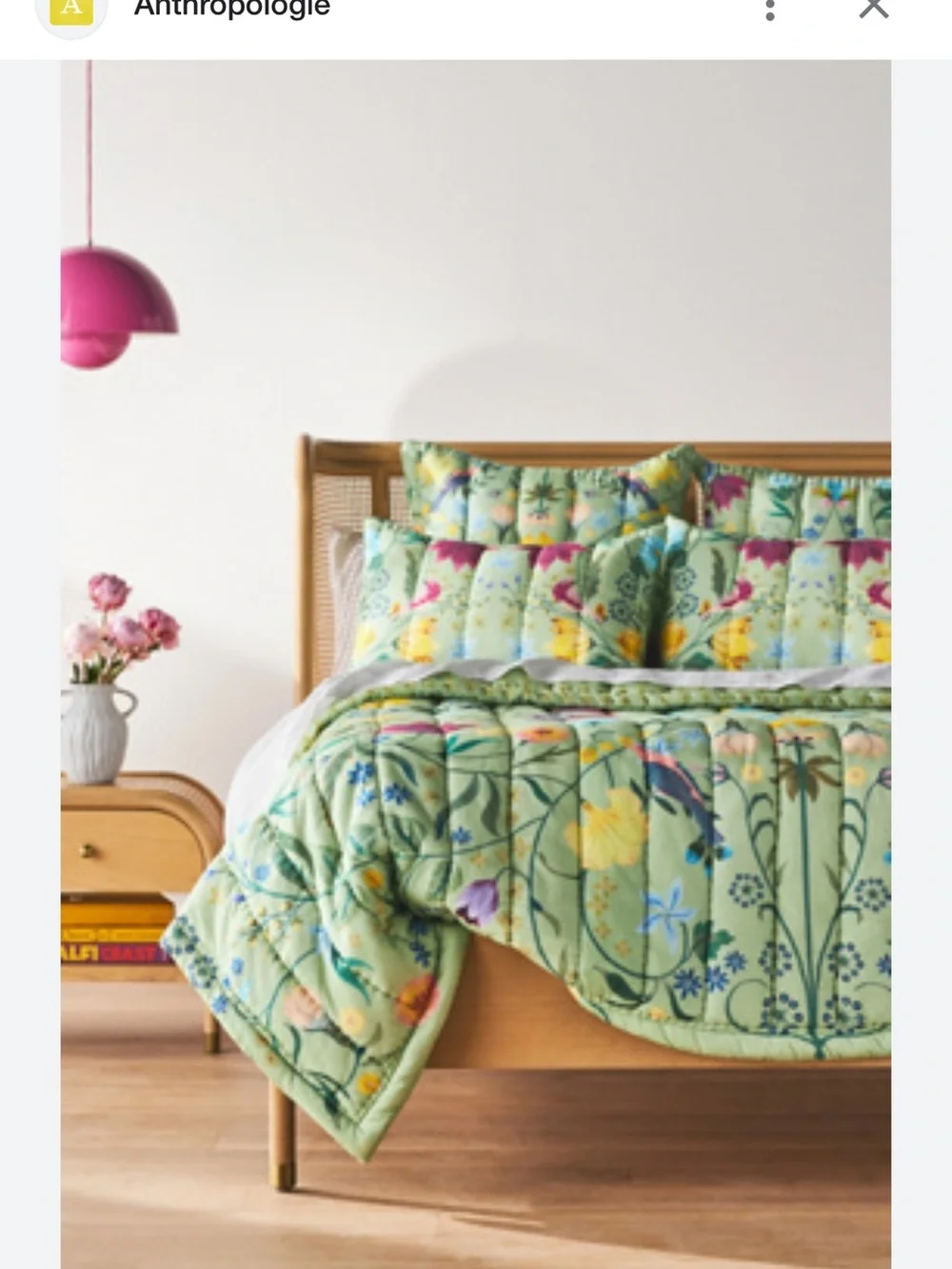 Anthropologie Anna Garden King Size Green Floral Quilt